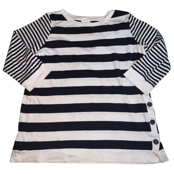 J Jill Shirt Women Large Organic Cotton Navy Striped Button Accent Casual Blouse - Picture 1 of 14